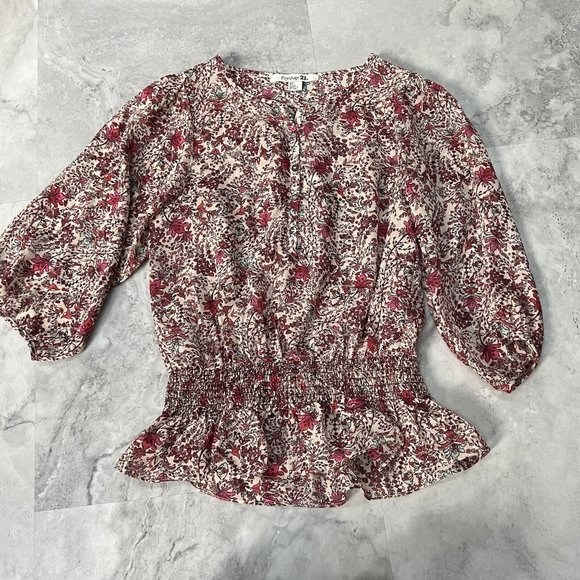 Forever 21 Blouse Women's Sz Small S Blush Pink Floral Flowy Sheer‎ Chiffon - Picture 1 of 4